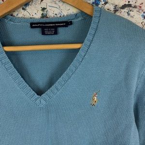 Ralph Lauren sport V-cut blue cotton sweater